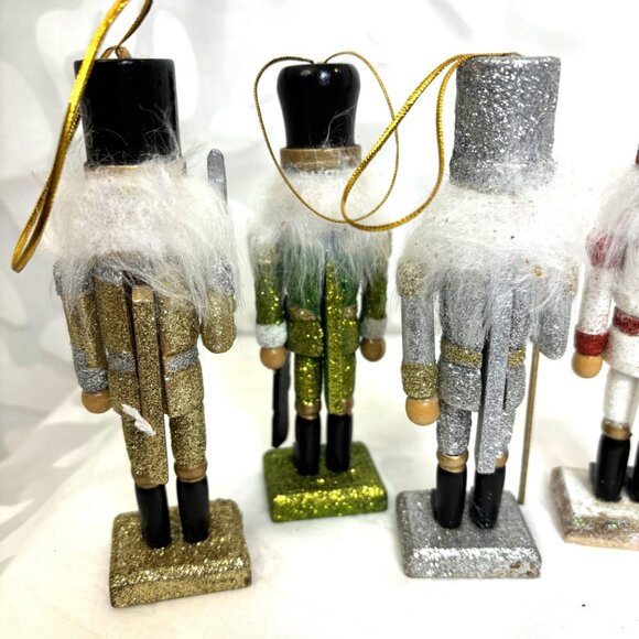 Nutcracker Wooden Sparkle Set of Five Holiday Christmas Ornaments - Picture 9 of 14